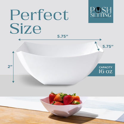 Posh Setting - Clear Plastic Serving Bowls for Party (8oz - 4 Pack) Square, Disposable, Salad & Fruit Bowls for Party Table, Candy Containers for Candy Buffet