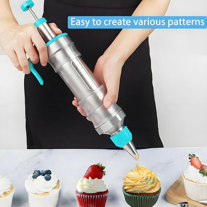 Dessert Decorating Syringe Set, Icing Piping Kit Stainless Steels Cake Decorating Tools 30 Piping Icing Nozzles Cupcake Decorating Kit - Black