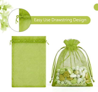 FUNFERY 100 Pcs White Organza Bags 3x4 in, Small Mesh Drawstring Gift Bags for Sachet, Jewelry, Wedding Favor, Candy Goodie Treat Bag,Easter Day