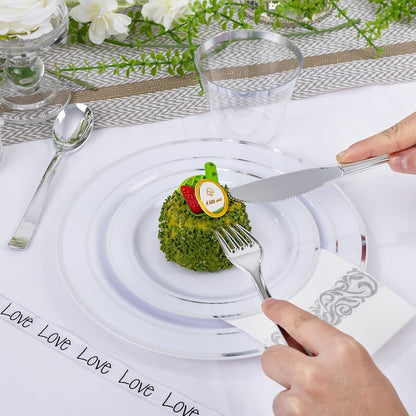 WELLIFE 350-Piece Gold Disposable Plates and Cutlery Set - Premium 10.25" Dinner Plates, 7.5" Dessert Plates, 9oz Cups & Cutlery for Weddings, Catering Events - 50 Guest Service - Elegant & Sturdy