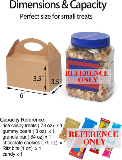 Happyhiram 50 Pcs Party Treat Boxes - White, 6 Inch Candy Boxes with Handle - Paper Cookie Gift & Snack Goodie Bags for Kids Birthday, Baby Shower, Wedding