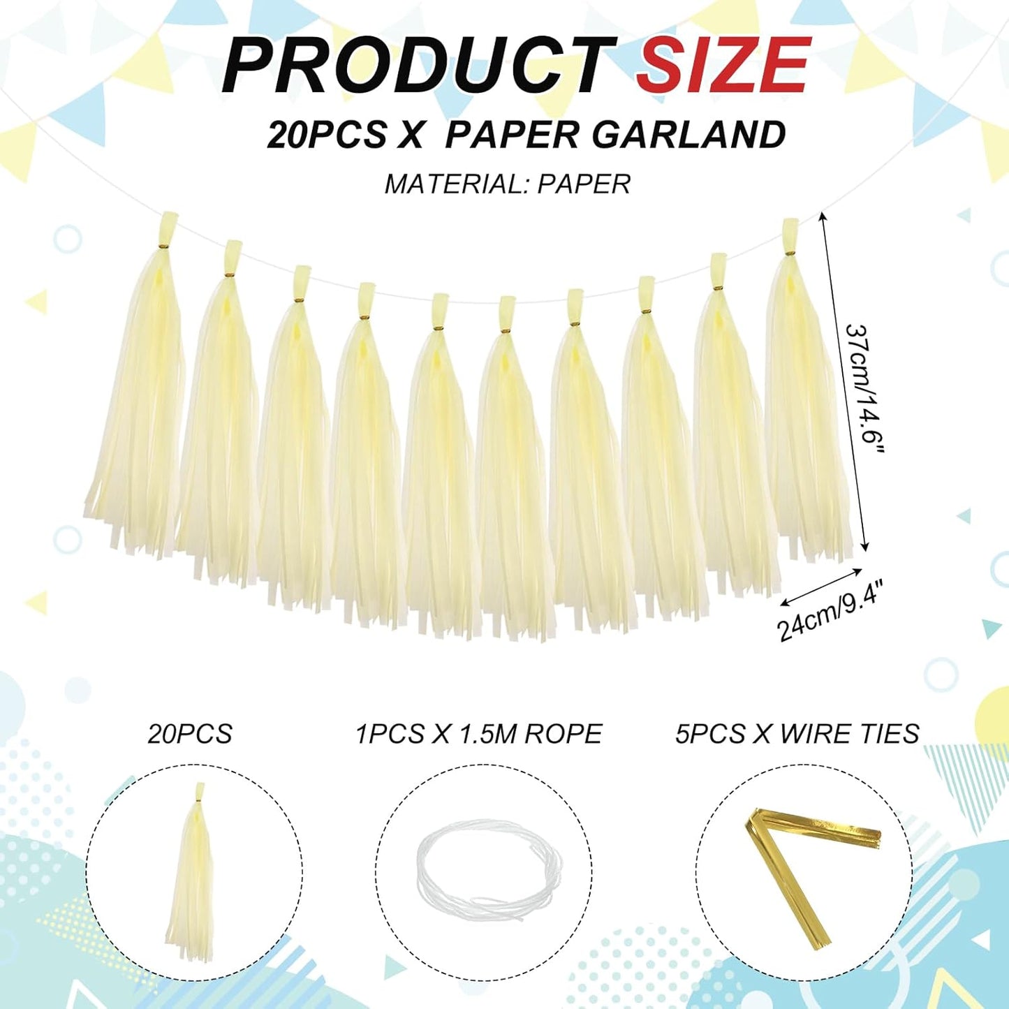 MECCANIXITY 20Pcs Tassel Garland Banner Tissue Paper for Streamers Party Decorations, Valentine's Day Birthday Decor for Women with Rope and Tie Wire (Pink, 14.6Inch)