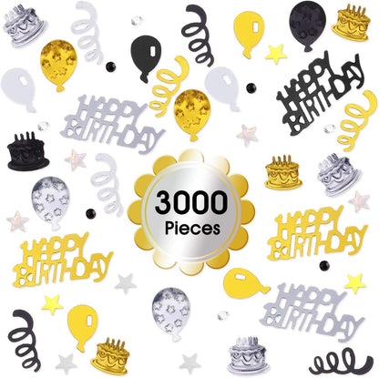 WILLBOND 3000 Pieces Happy Birthday Confetti Birthday Party Cake Confetti Metallic Foil Balloon Glitter Table Scatter Decorations for Carnival Baby Shower DIY Arts and Crafting