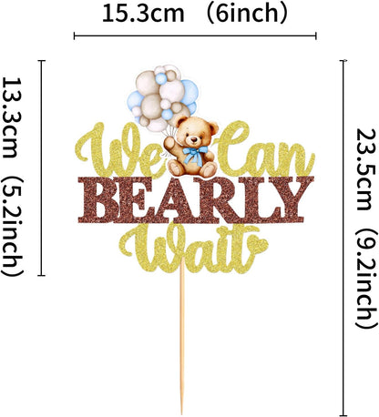 36Pcs Blue Baby Bear Cupcake Toppers Balloon Teddy Bears Cupcake Picks for Blue Baby Shower Gender Reveal Boys Bearly Birthday Cupcake Decorations We Can Bearly Wait Party Decorations Supplies