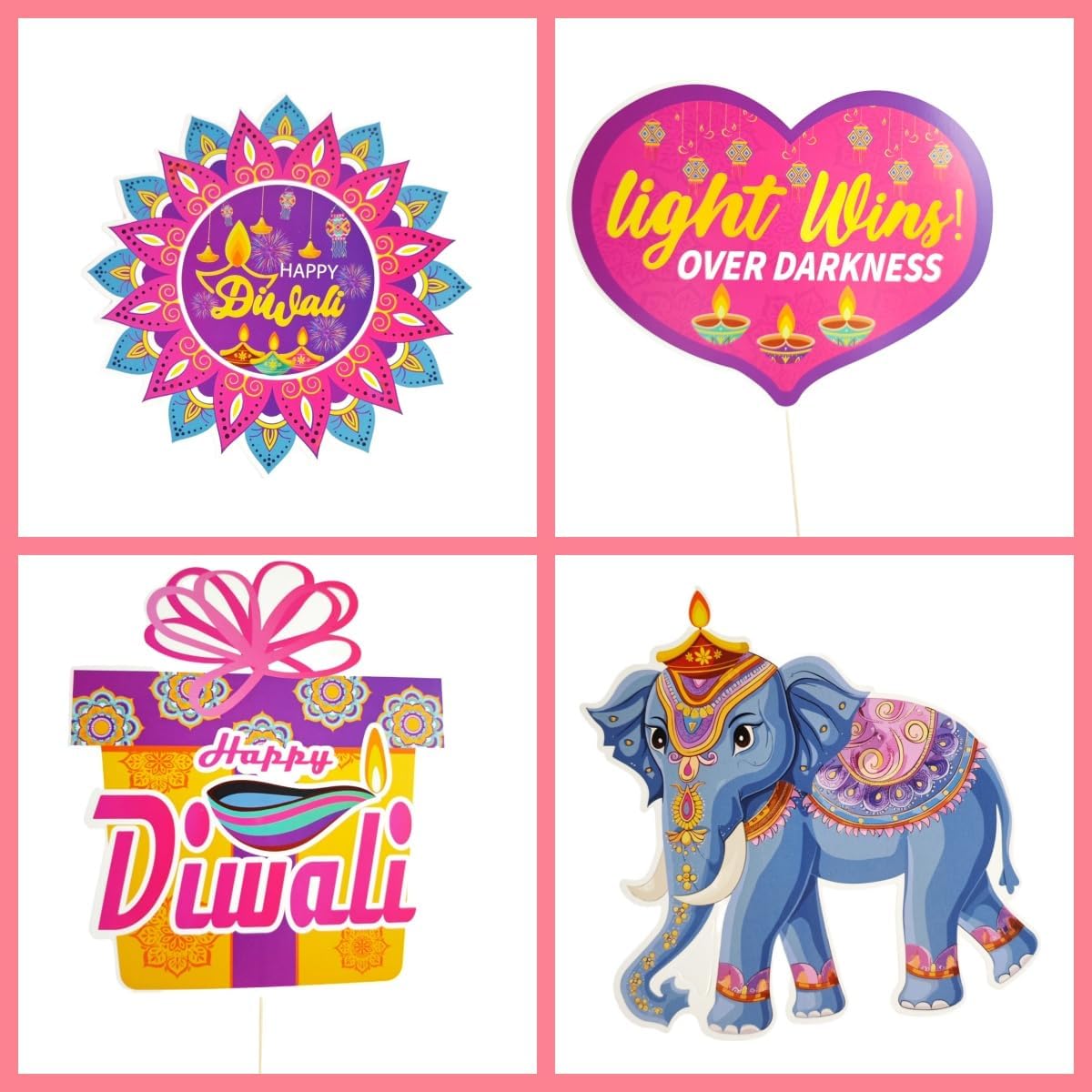 KYMY Happy Diwali Party Photo Booth Props Set, 1pc Deepavali Rangoli Selfie Frame with 20pcs Photo Booth Props, India Festival of Lights Party Favors for Hindu Diwali Themed Decorations Supplies