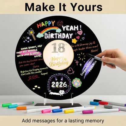 REEGII Vinyl Record Style Birthday Guest Book for Birthday Decorations - Large 11.6"x11.6" Sign-In Poster with 12 Pens | Unique Keepsake Gift for Birthday Party Decor (Happy Birthday, Golden, 11.6"L x 11.6"W)