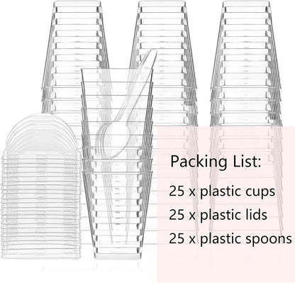 50Pack 5oz Plastic Dessert Cups with Lids and Spoons, Square Clear Parfait Appetizer Cups, Mini Reusable Shooter Serving Cups, Party Dessert Shot Glasses for Tasting