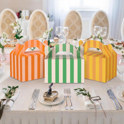 Novabright 24 Pcs Colorful Striped Party Favor Boxes Summer Pool Treat Gable Boxes with Handles Beach Stripe Gift Bags for Wedding Baby Shower Summer Pool Party Supplies