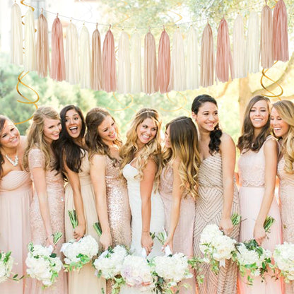 Champagne-Gold Beige Fall Baby-Shower Party-Decorations - 36pcs Welcome Home Banner Sign,Neutral Paper Lanterns,Girl Streamers Garland,Boho Hanging Tissue Pom Poms Flowers Fans Backdrop Decor Burgleda