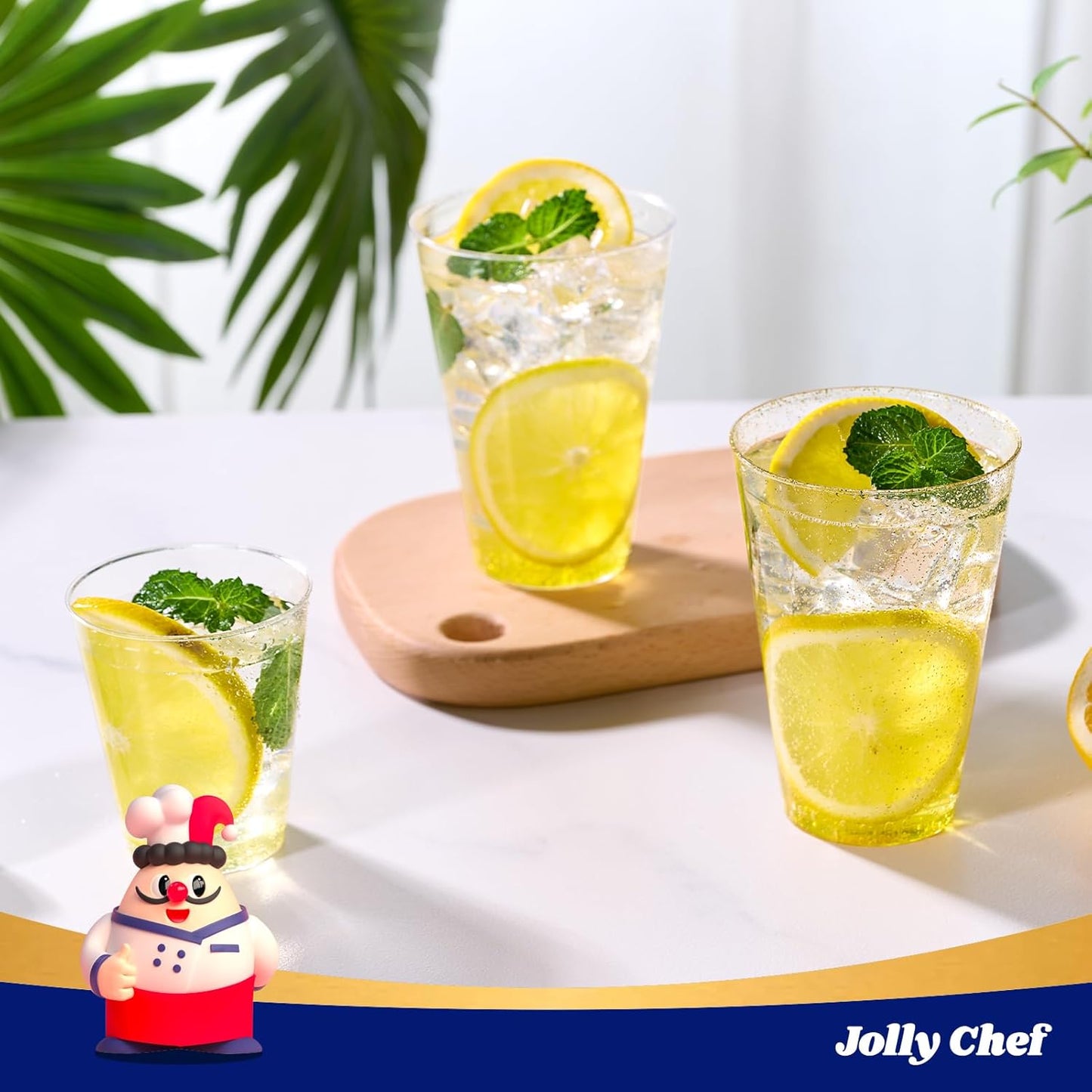 JOLLY CHEF 12 oz Clear Plastic Cups, 100 Pack Heavy-duty Party Glasses, Disposable Plastic Cups for Halloween,Thanksgiving Day, Christmas Party