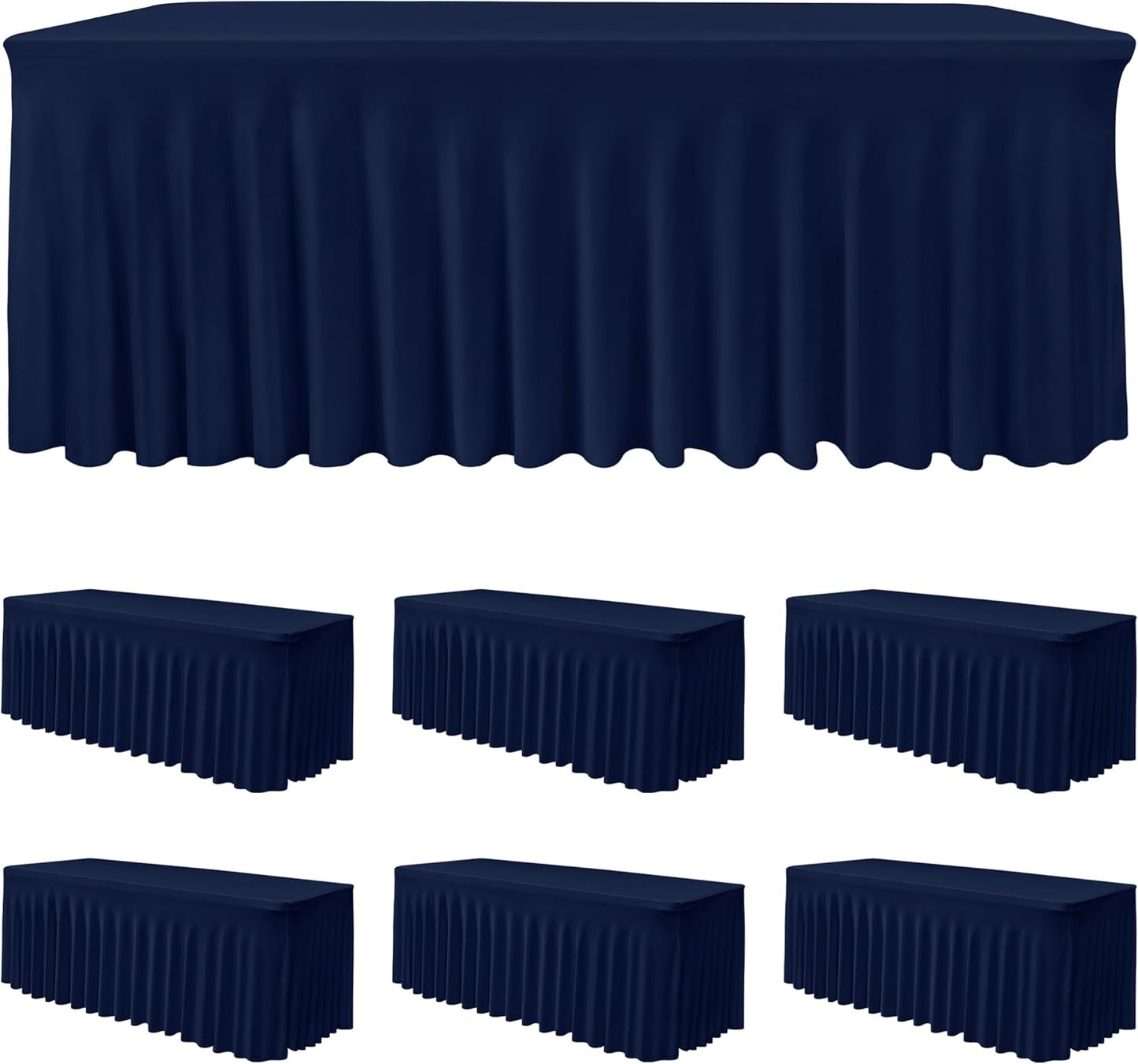 HolidayIdeas 2 Pack Spandex Table Skirt for 6 Ft Rectangle Tables, Black Fitted Stretch Tablecloth 30 x 72 Inch, Wrinkle Resistant Ruffle Design for Wedding Banquets, Trade Shows, Parties