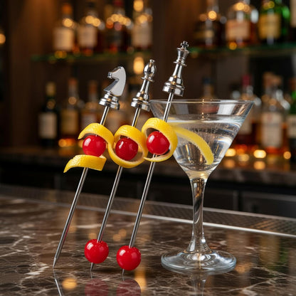 Homestia Stainless Steel Cocktail Picks, 4.7 Inch Reusable Martini Olive Picks, Metal Garnish Skewers for Drinks, Appetizers, Bloody Mary - Set of 6 Metal Cocktail Picks for Party Bar