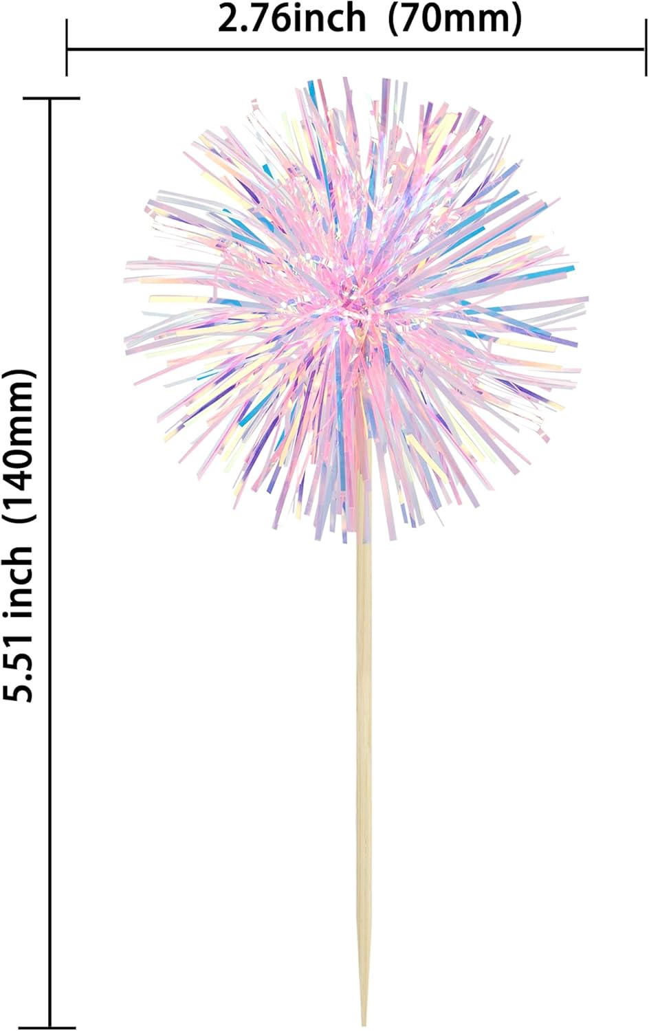 Ephlyn 30Pcs Foil Firework Cupcake Toppers Sparkle Tinsel Cupcake Picks Drink Stirrers Cocktail Food Fruit Toothpicks for Baby Shower Graduation Party Supplies White
