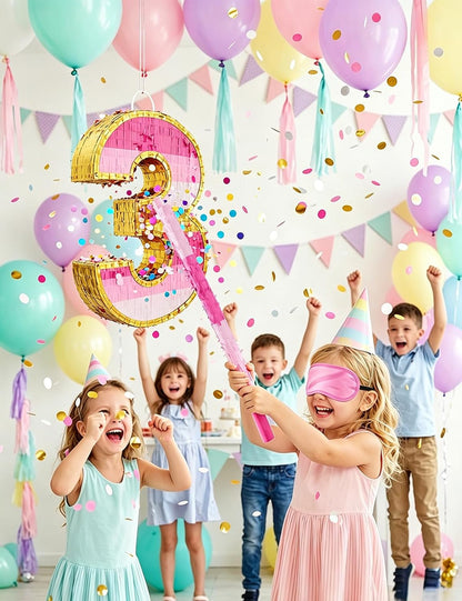 Number 5 Piñata with Stick, Blindfold & Confetti-Pink Piñata for Birthday Parties, Complete Party Game Set for Kids Girls-Gradient Pink Birthday Decor with Fillable Design(Small, 16.5 x 11.5 x 3 In)