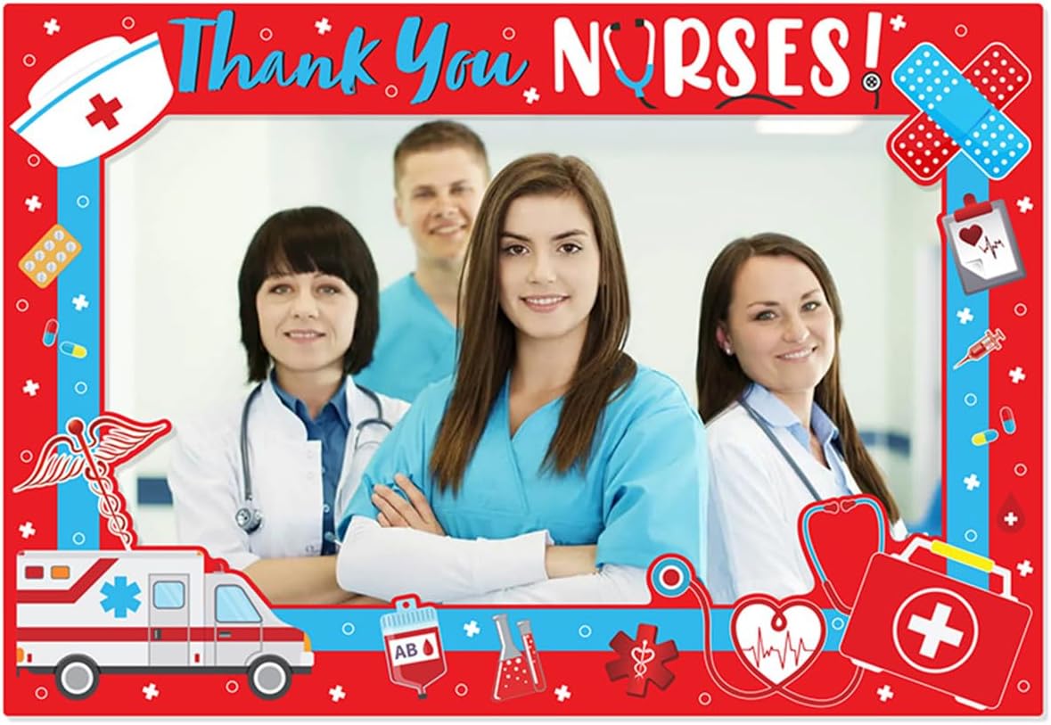 Nurse Day Photo Booth Props Photo Frame Nurse Graduation Thank You Nurse Photography Posing Selfie Supplies Funny Congrats Grad Booth Frame for Grad Party Backdrop Graduation Decorations
