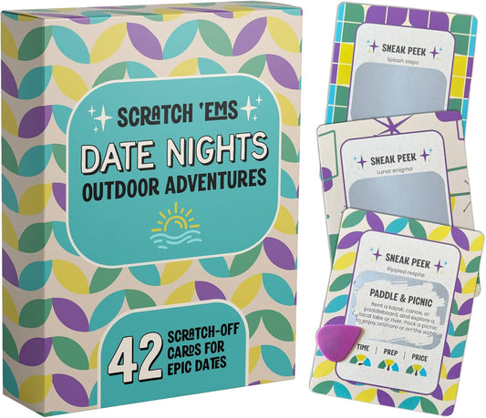 Scratch 'Ems Date Nights Outdoor Adventures | 42 Scratch Off Cards for Couples | Fun Date Night Couple Games for Adults - Vintage Style Cards for Romantic Adventures, Unique Gift for Him or Her