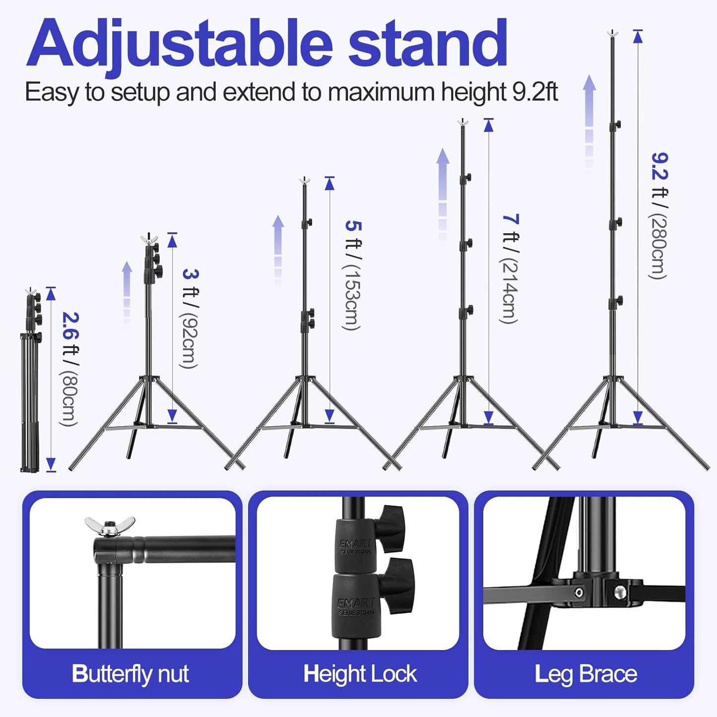 EMART 10x10FT Backdrop Stand, Photo Studio Back Drop Adjustable Stand with 6 Backdrop Clamps,2 Sandbags and Carry Bag,Heavy Duty Background Support System Kit for Photography,Parties,Wedding,Video