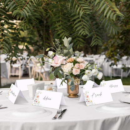 Sinload 120 Pcs Watercolor Wildflower Place Cards Tented Seating Floral Place Blank Table Name Cards Signs Folding for Party Bridal Shower Dinner