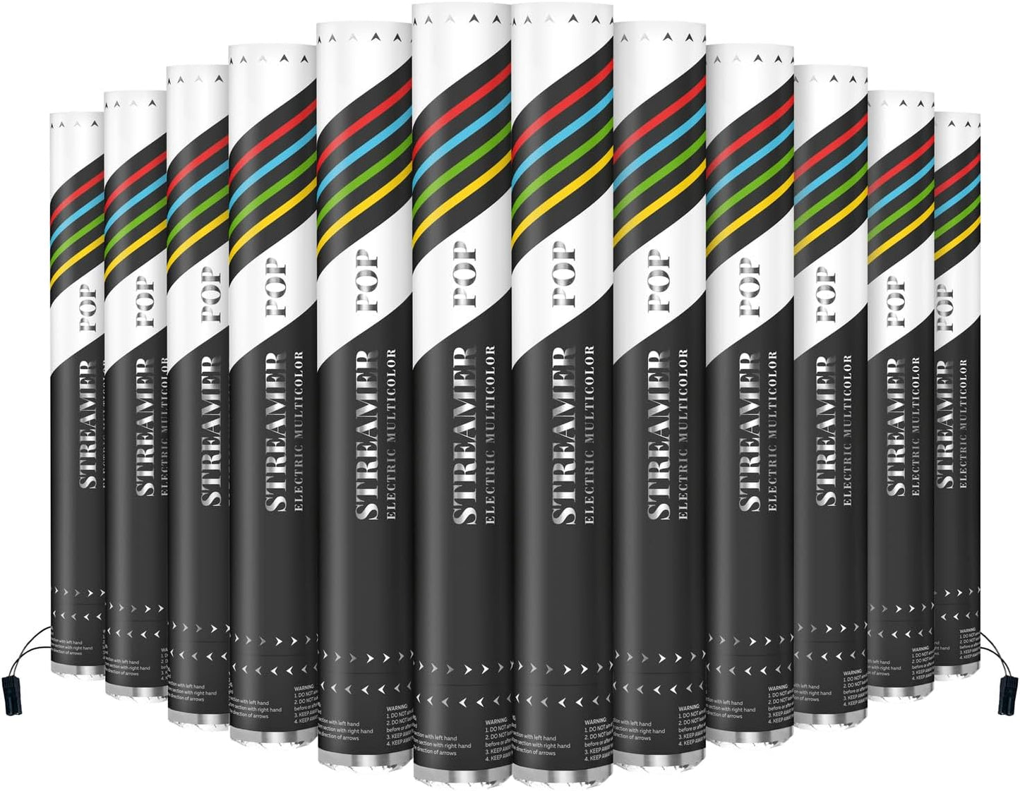 Electric Streamer Cannon Cartridges, 12pcs. - 16" Multi Color Streamer Poppers for Weddings, Parties, Events | Requires 2-shot/4-shot Confetti Machine to Activate