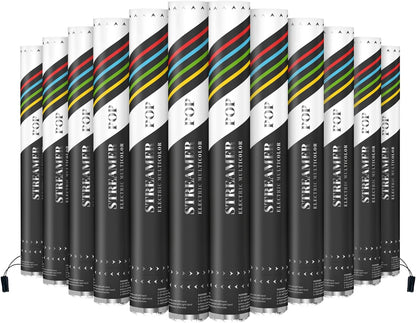 Electric Streamer Cannon Cartridges, 12pcs. - 16" Multi Color Streamer Poppers for Weddings, Parties, Events | Requires 2-shot/4-shot Confetti Machine to Activate
