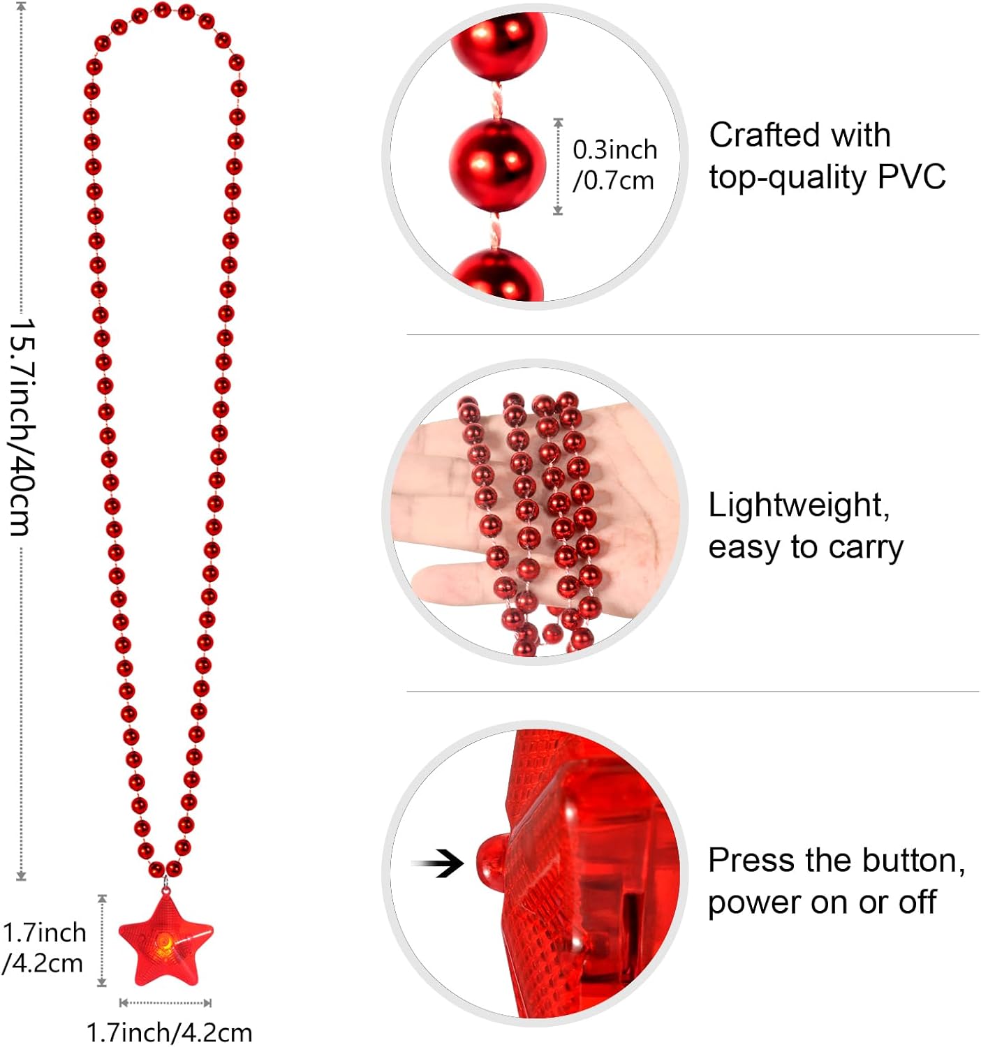 6 Pack Clear LED Glow Star Necklace Bulk Beaded Necklaces for Halloween Christmas Decorations Mardi Gras Party Favors