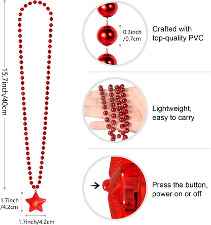 6 Pack Clear LED Glow Star Necklace Bulk Beaded Necklaces for Halloween Christmas Decorations Mardi Gras Party Favors