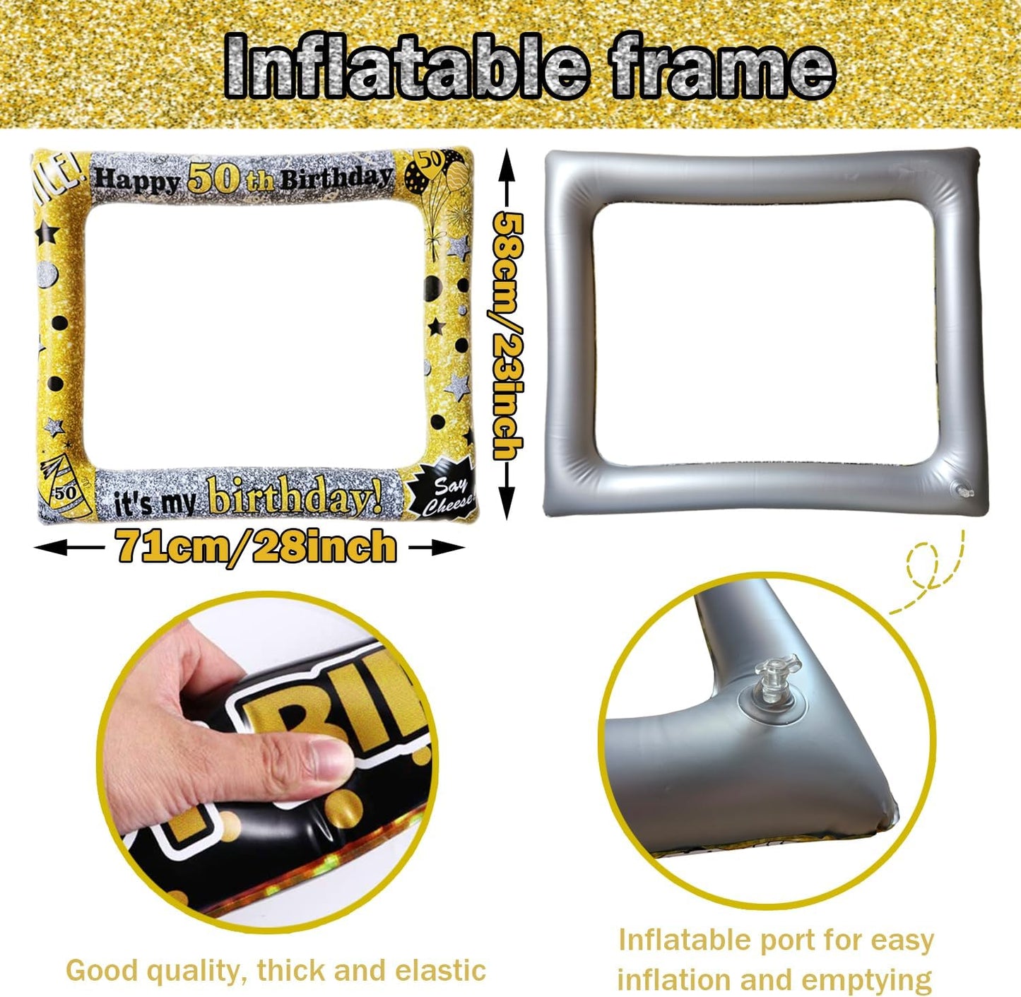 50th Birthday Inflatable Photo Booth Set - Giant Selfie Photo Booth Frame & Props - Polyvinyl Chloride