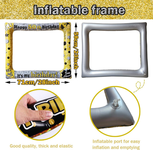 50th Birthday Inflatable Photo Booth Set - Giant Selfie Photo Booth Frame & Props - Polyvinyl Chloride