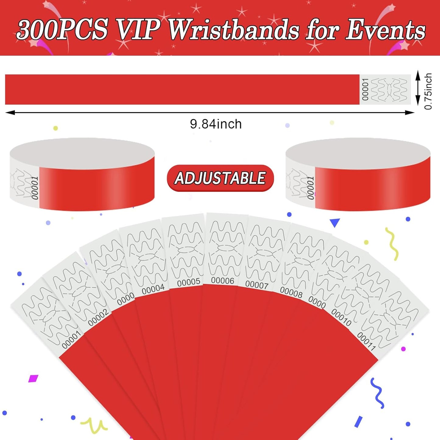300 Pack Paper Wrist Bands for Events Waterproof Wristbands Lightweight Festival Identification Arm Bands Neon Adhesive Event Bracelets for Party（Black）