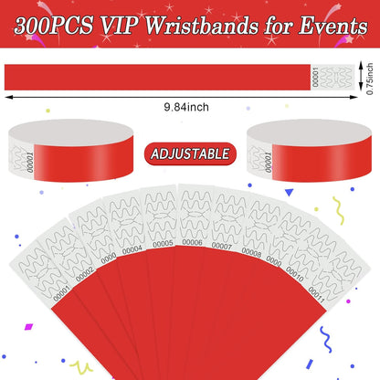 300 Pack Paper Wrist Bands for Events Waterproof Wristbands Lightweight Festival Identification Arm Bands Neon Adhesive Event Bracelets for Party（Black）