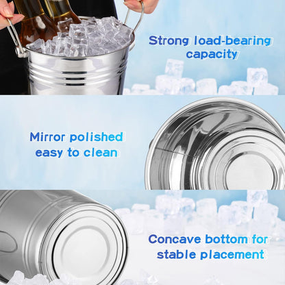Mumufy 6 Pcs 3.3 Qt / 3 L Champagne Ice Buckets Stainless Steel Ice Bucket with Handles,Drink and Wine Chiller Great for Home Bar Club Party Supplies, Chilling Champagne and Sparkling Wine (Silver)