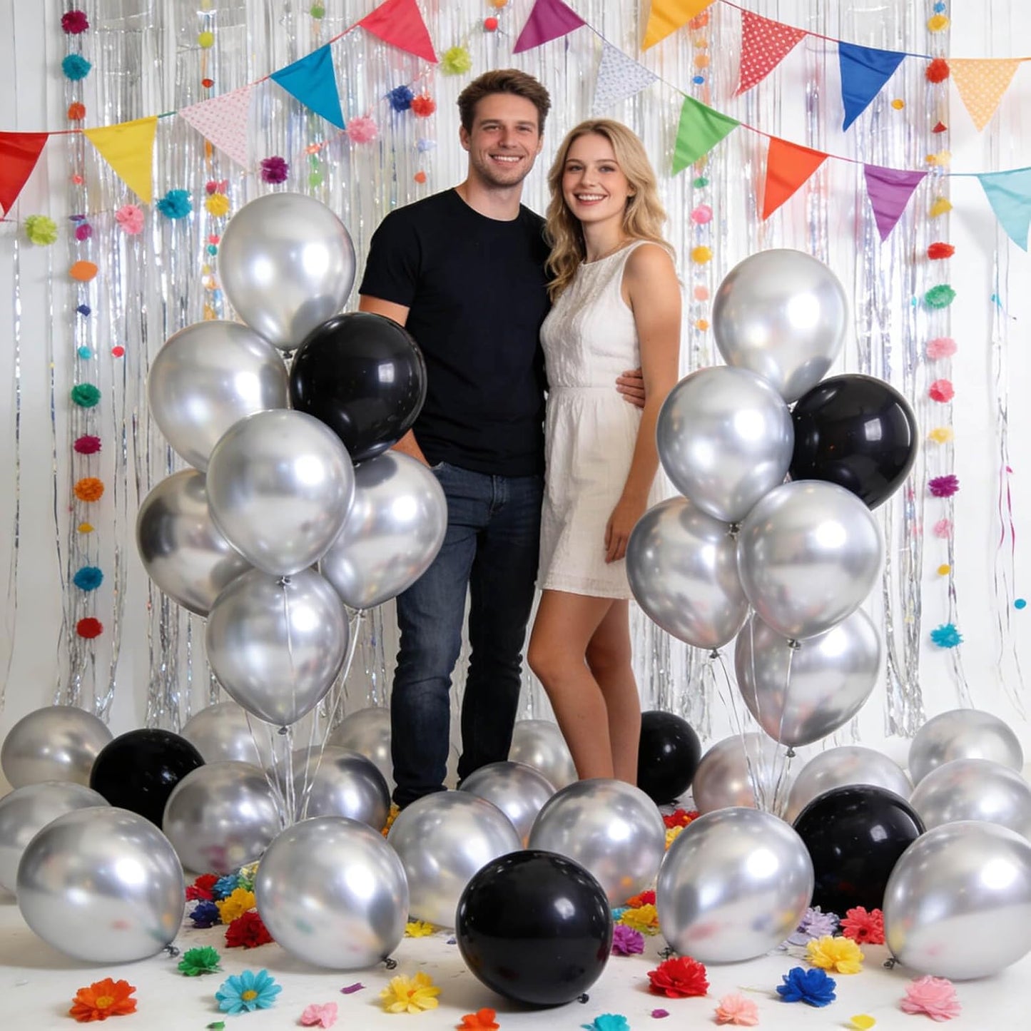 110pcs Black Balloon 12 inch, Black Latex Balloons for Birthday Party Baby Shower Wedding(with 2 Ribbons). - Colors A
