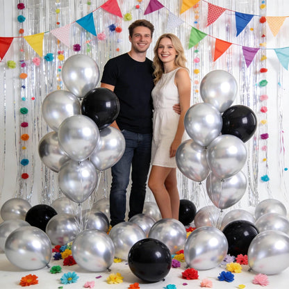 110pcs Black Balloon 12 inch, Black Latex Balloons for Birthday Party Baby Shower Wedding(with 2 Ribbons). - Colors A
