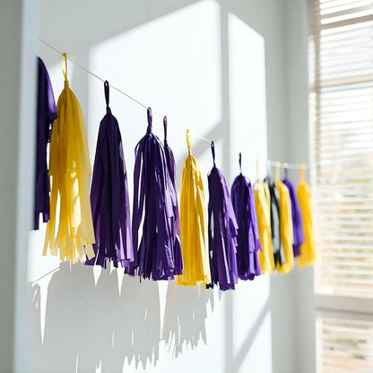 Tassel Garland Tissue Paper Tassel Banner,Tassels Party Decorations for Wedding,Birthday,Bridal/Baby Shower,Pack of 15 (Burgundy/Black/Silver)
