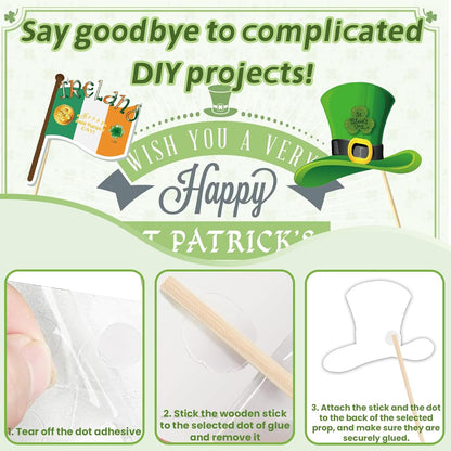 47 PCS St Patrick's Day Photo Booth Props Kit - Funny Couple Handheld Frames & Selfie Decorations for Party (34 Props, 12 Tattoos & Handheld Frame