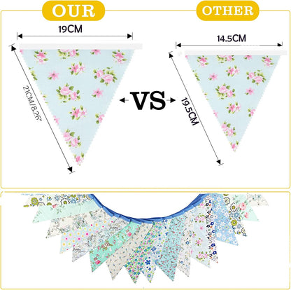 G2PLUS 39Ft Triangle Bunting Banner, 42Pcs Pink Floral Garland Pennant Banner, Reusable Cotton Triangle Flags Party Decoration for Birthday, Wedding, Garden Tea Party, Baby Shower, Room Decor