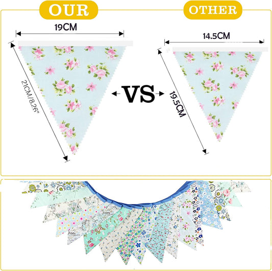 jijAcraft 39Ft Triangle Bunting Banner, 42Pcs Tea Floral Party Bunting Cotton Fabric Flags Pennant Garlands for Birthday Party, Wedding, Baby Shower, Outdoor and Home Decorations (Pink)