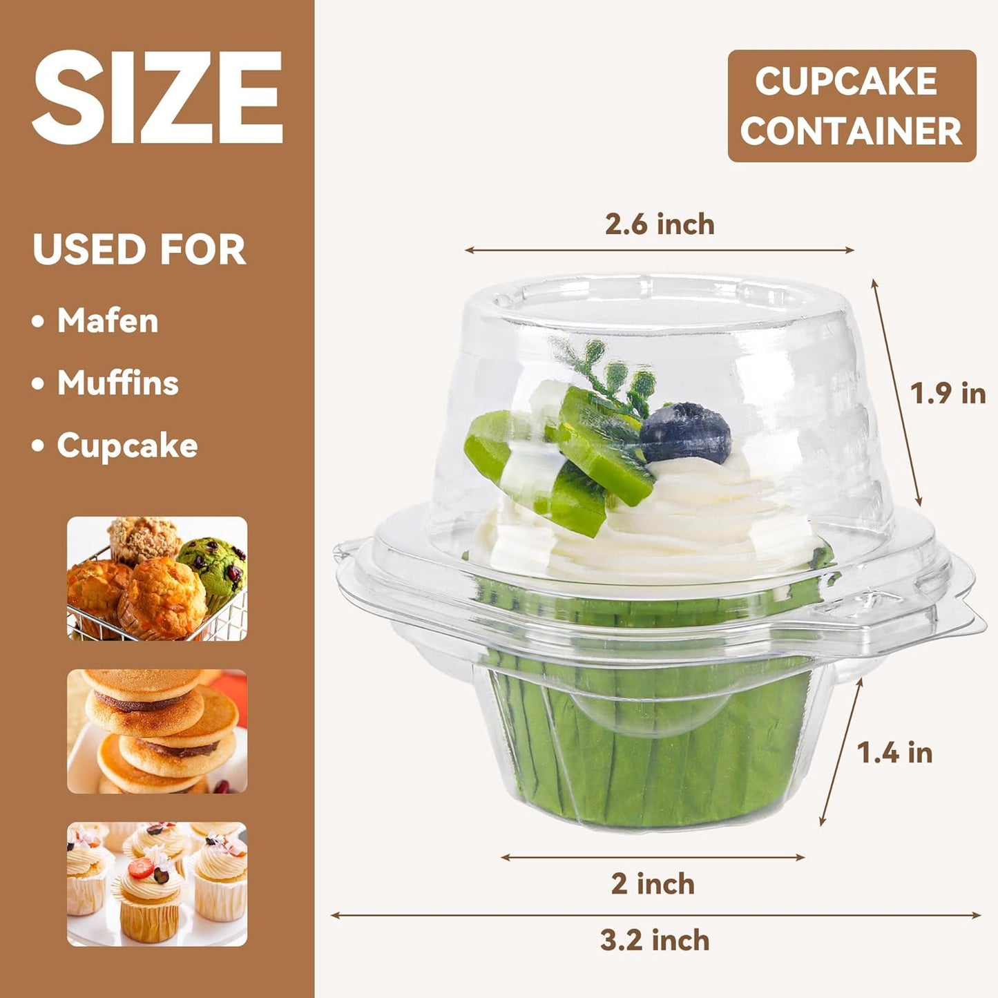 NPLUX 60 Pack Individual Cupcake Containers Plastic Cupcake Boxes Cupcake Holders Stackable Deep Dome Cupcake Carrier
