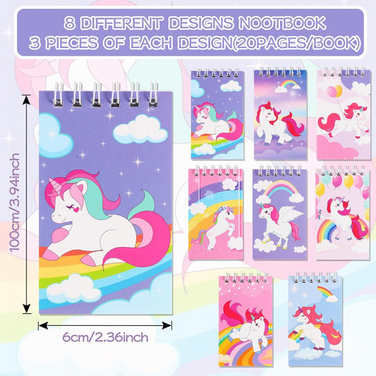 LiYiQ 148 Pcs Unicorn Stationery Gifts Return Gifts Bulk Mini Notebooks Pens Stickers Set for Unicorn Themed Birthday Supplies Classroom School Reward Gift Prizes Goodie Bags Stuffers