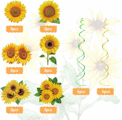 KALEFO 30PCS Spring Summer Hanging Decorations Set Sun Flowers Autumn Daisy Fairy Birthday Party Decor Mothers Day Easter Daisies Ceiling Home Decor Swirls Classroom Baby Shower