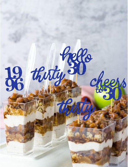 24 PCS Glitter 30th Birthday Cupcake Toppers for Celebrating Thirty Years Old Birthday Party Decorations for 30th Anniversary Party Supplies (Gold)