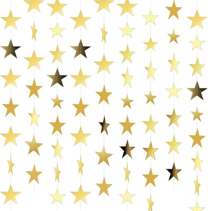Spakon 65 Feet Glitter Star Paper Garland Banner Hanging Decoration Star Streamers Double Side 2026 Graduation Decorations for Wedding Birthday Festival New Year Party Decoration (Gold)