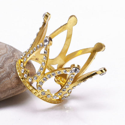 2Pcs Mini Infant Crown Baby Princess Tiara Cake Topper Crystal Rhinestone Small Gold Cupcake Crown for Newborn Photo Prop Royal Prince Themed Birthday Wedding Christmas Party Decorations