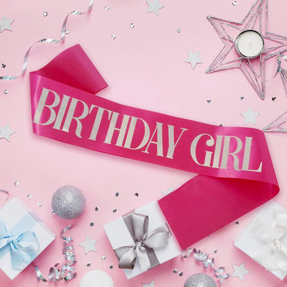 Birthday Girl Sash, Pink Foil White Birthday Sash for Girl Sweet 16th 18th 20th 21st 30th Fun Birthday Party Gifts Favors Decorations