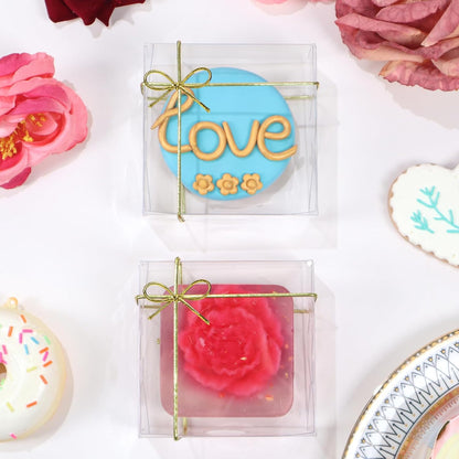 RomanticBaking 3 ¼" x 3 ¼" x 1 ½" 50PCS Chocolate Truffle Boxes for 4，Cookies Boxes Mini Bakery Boxes with Window for Brownie,Soap,Donut