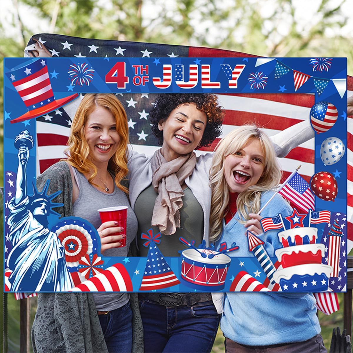 4th of July Photo Booth Props Photo Frame Independence Day Photography Posing Selfie Supplies Funny Picture Decorations for Patriotic Memorial Themed Party Favor Masquerade Backdrop Decor Supplies