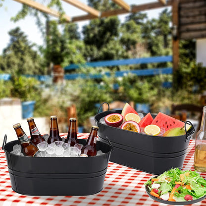 3 PCS 15.3 x 9 x 6 inches White Metal Galvanized Tub with Iron Handles, 3 Gallon Beverage Tubs for Parties, Large Ice Buckets for Beer, Wine, Cocktails & Outdoor Events