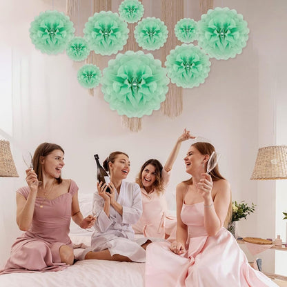 Tissue Paper Pom Poms, Pink Tissue Paper Flowers, Hanging Flower Balls for Weddings Fiesta Parties Birthday Baby Showers Classroom Bridal Shower Decoration (18Piece Set-6/10/12/14Inch)