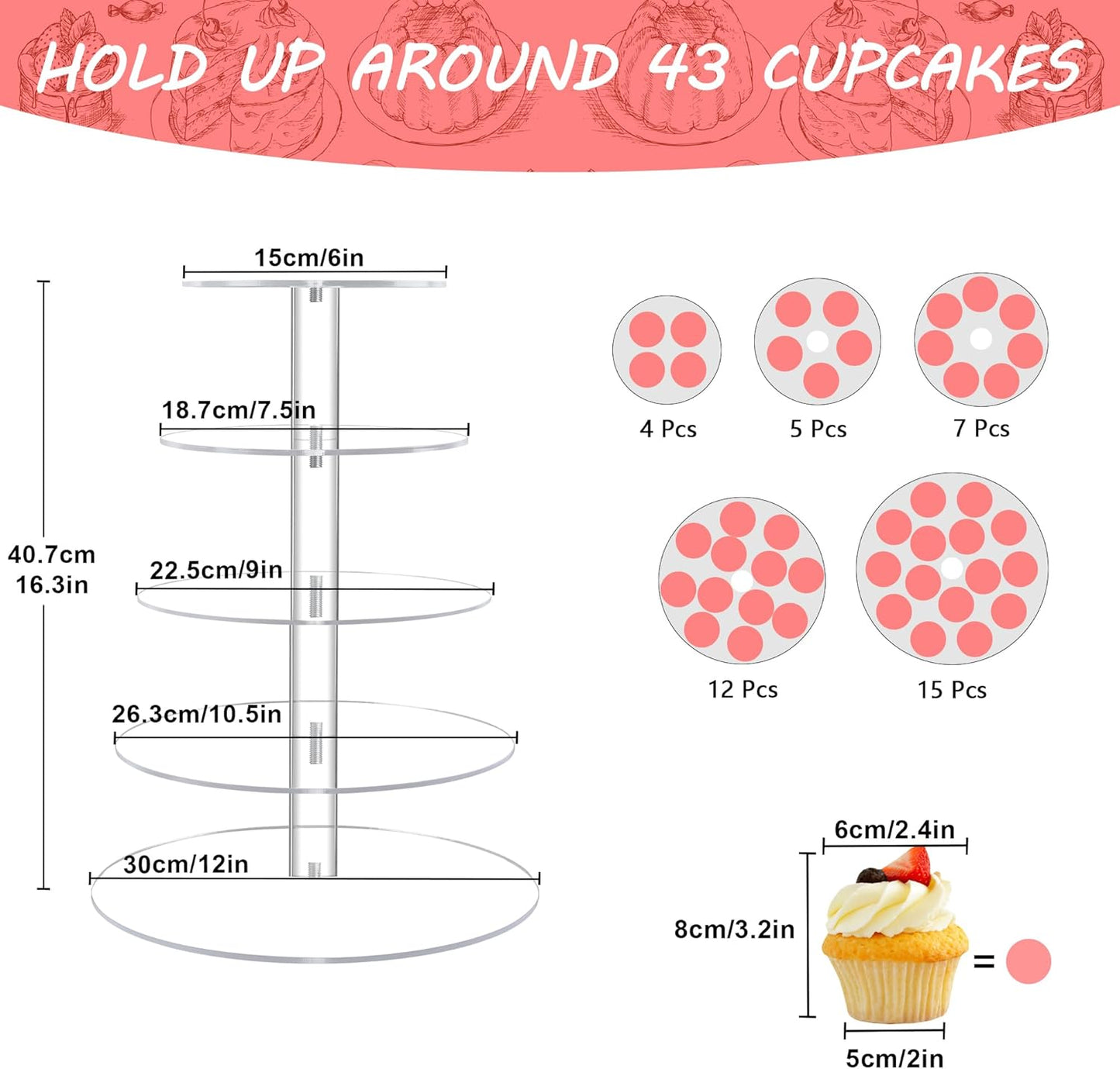 Acrylic Cupcake Tower, 7-Tier Round Cake Stand for 100 Cupcakes, Dessert Display for Parties & Weddings