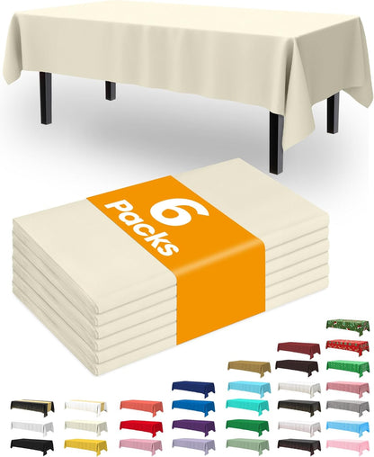 Pureegg Plastic Table Cloth Disposable 6 Pack, 54 x 108 Inch Table Cloths, Party, Picnic, Wedding, Decorative Tablecloths, Rectangle, White Plastic Cover, Waterproof, White